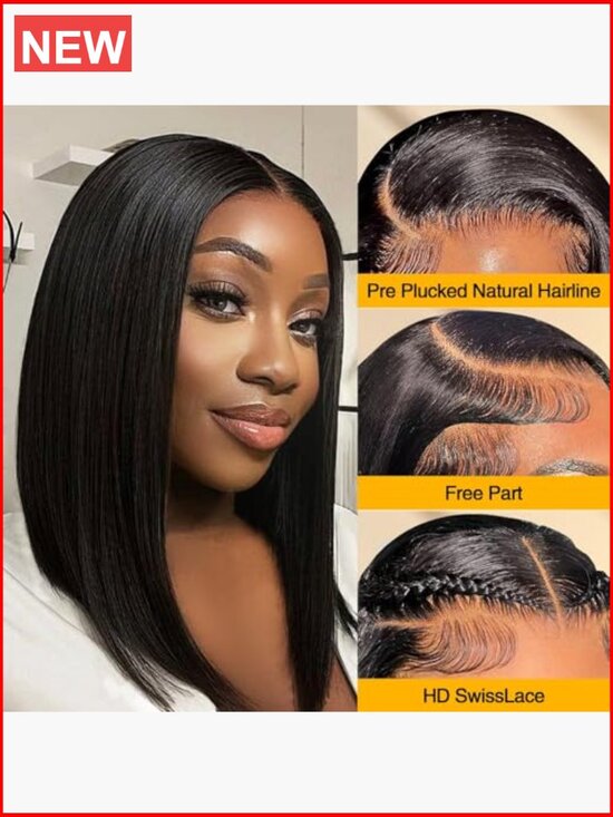 Human Hair 10 Inch Bob Wig 13x4 HD Lace Front Pre Plucked Short Bob Lace main image 6